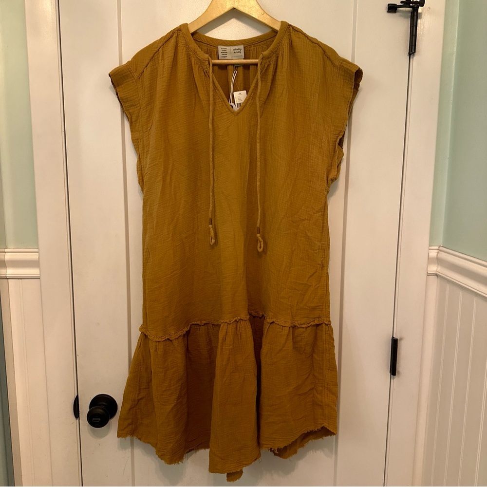 Anthropologie Saturday Sunday ombré gold mustard dress medium NWT raw hem